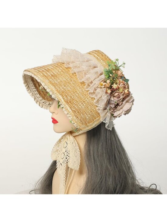 Elegant Victorian Tea Party Sun Hat with Bows & Florals - Brown Straw Accessory main image 6